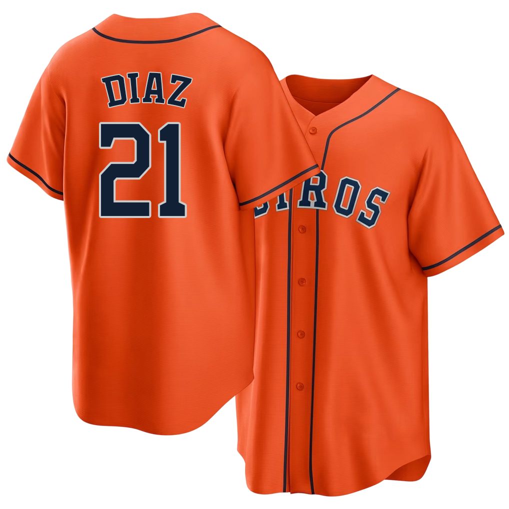Houston #21 Diaz Player Baseball Short Sleeve Orange Jersey Yainer For Men Women Youth Gift