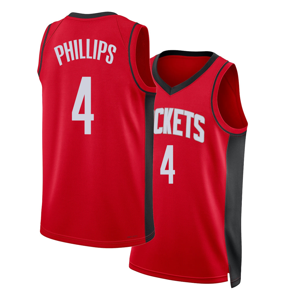 Houston #4 Phillips Player Basketball Sleeveless Red Jersey Julian For Adult Youth