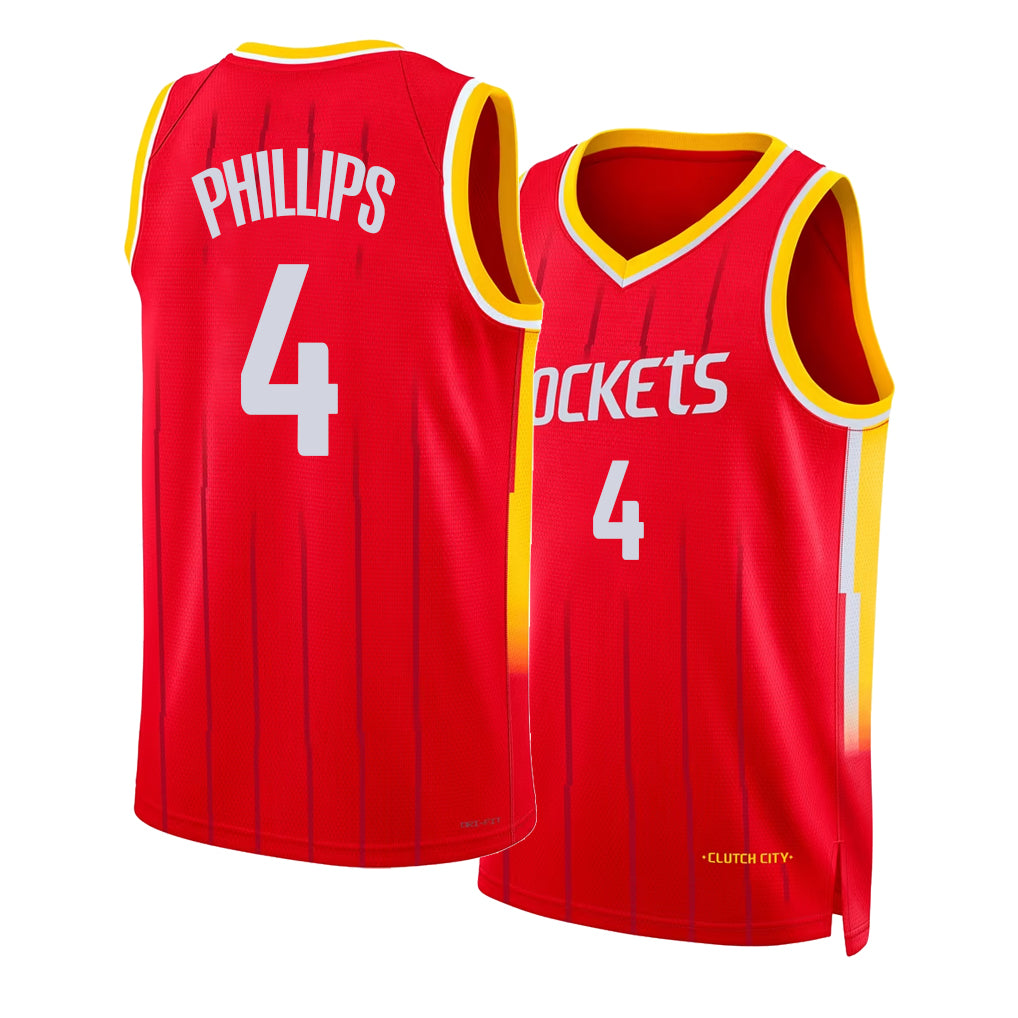 Houston #4 Phillips Player Basketball Sleeveless Red Jersey Julian For Adult Youth