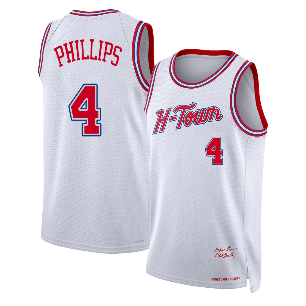 Houston #4 Phillips Player Basketball Sleeveless White Jersey Julian For Adult Youth