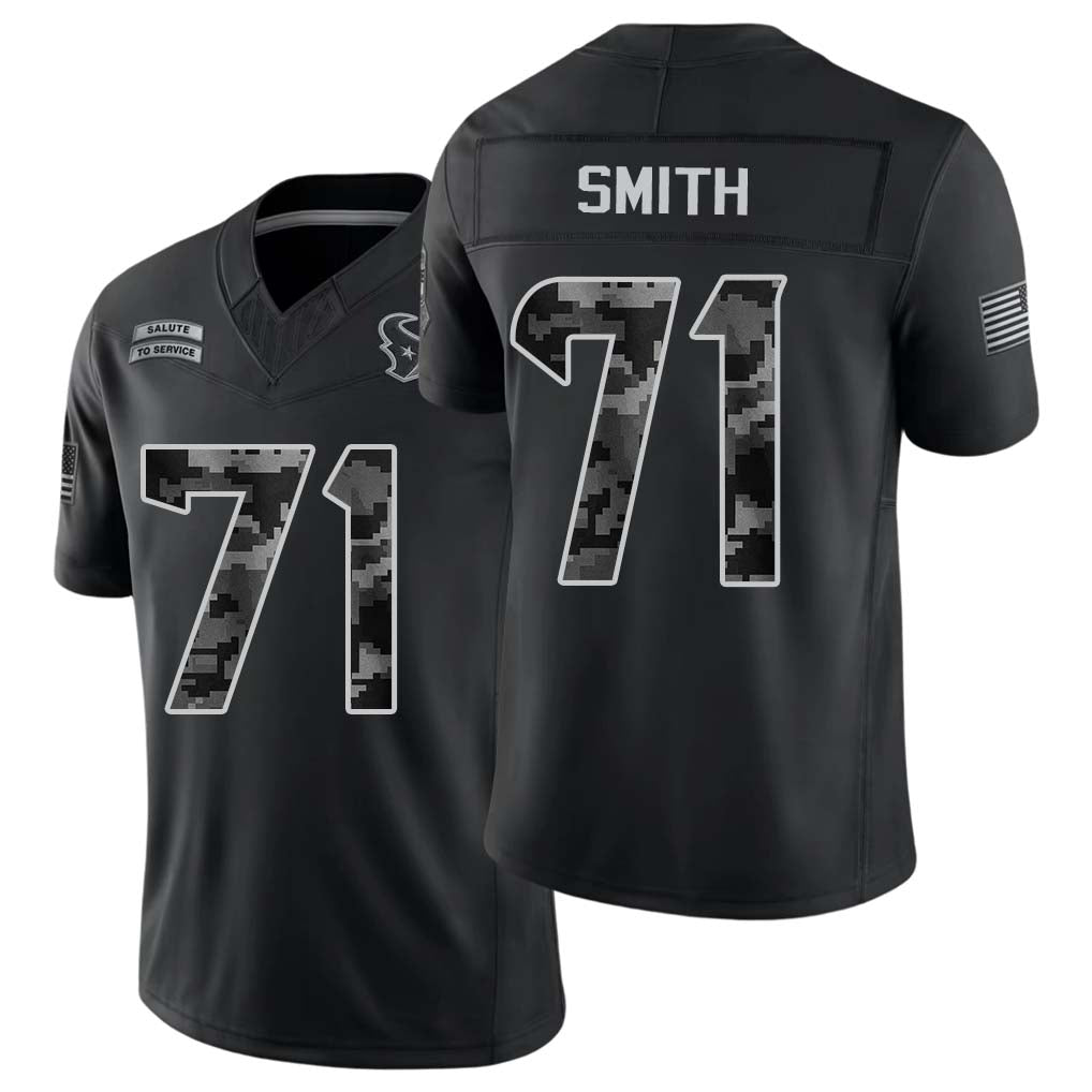 Houston #71 Smith Player Football V Neck Short Sleeve Black Jersey Braden For Men Youth Women Gift