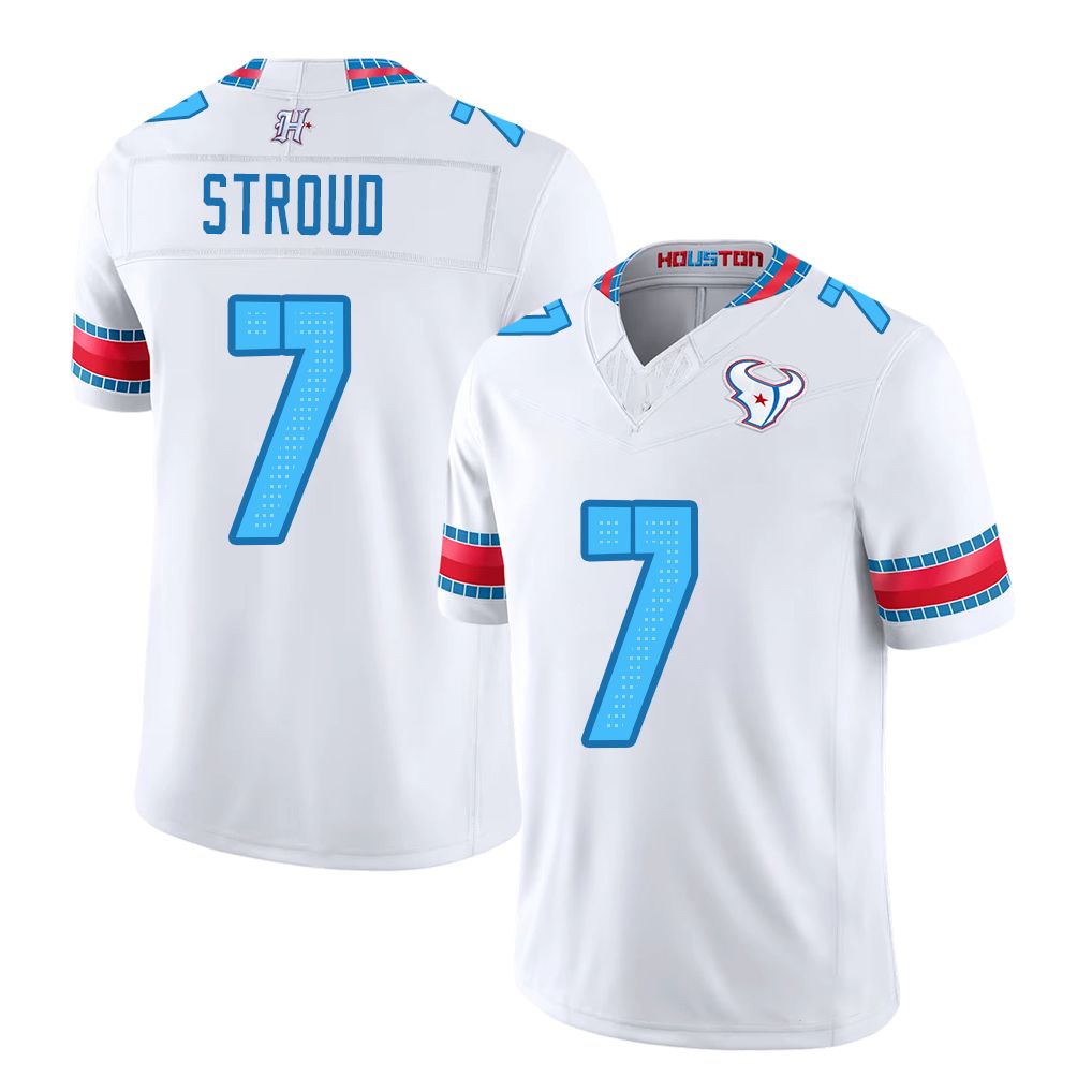 Houston #7 Stroud Player Football V Neck Short Sleeve White Jersey C.J. For Men Youth Women Gift