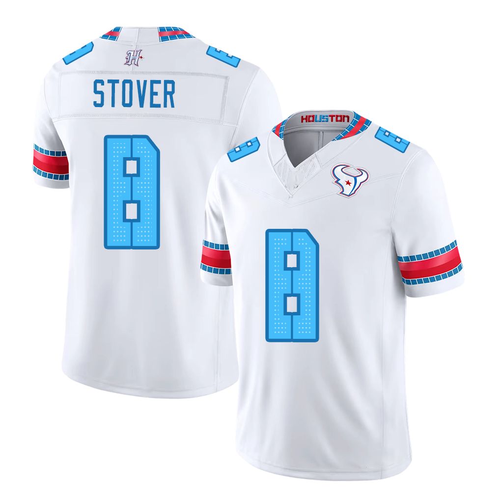 Houston #8 Stover Player Football V Neck Short Sleeve White Jersey Cade For Men Youth Women Gift
