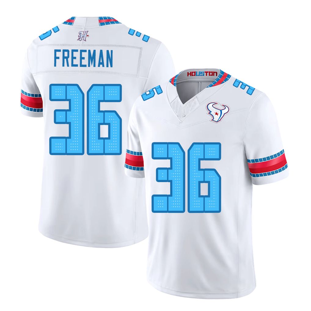 Houston #36 Freeman Player Football V Neck Short Sleeve White Jersey Chris For Men Youth Women Gift