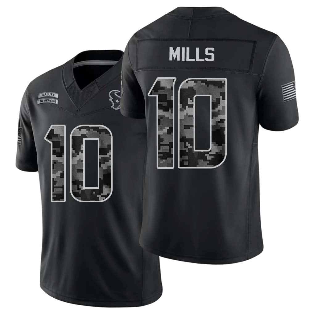 Houston #10 Mills Player Football V Neck Short Sleeve Black Jersey Davis For Men Youth Women Gift