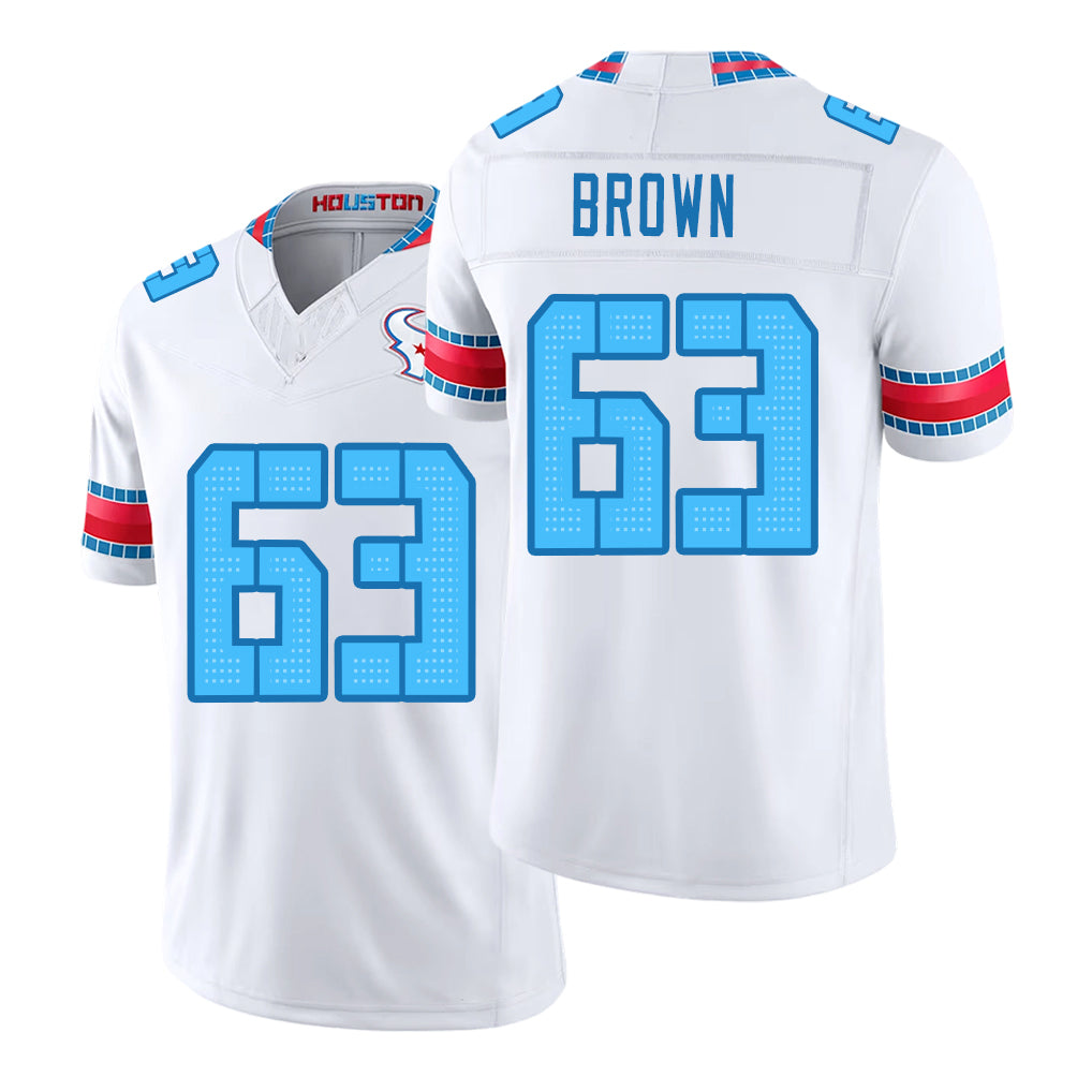 Houston #63 Brown Player Football V Neck Short Sleeve White Jersey Evan For Men Youth Women Gift