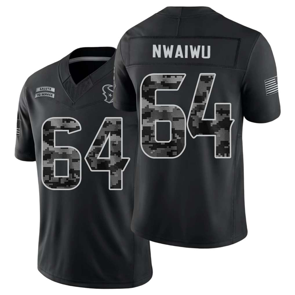 Houston #64 Nwaiwu Player Football V Neck Short Sleeve Black Jersey Febechi For Men Youth Women Gift