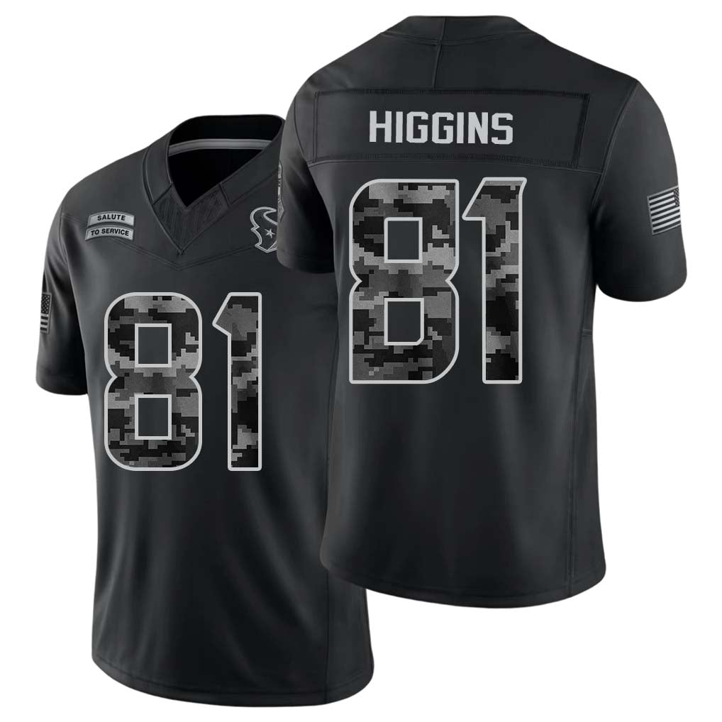 Houston #81 Higgins Player Football V Neck Short Sleeve Black Jersey Jayden For Men Youth Women Gift