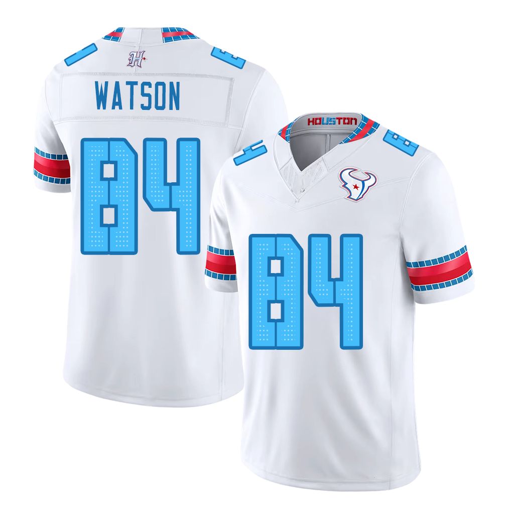 Houston #84 Watson Player Football V Neck Short Sleeve White Jersey Justin For Men Youth Women Gift