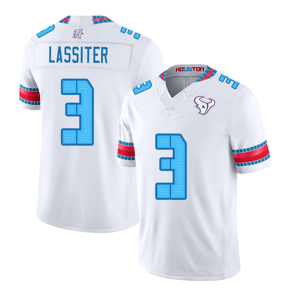 Houston #3 Lassiter Player Football V Neck Short Sleeve White Jersey Kamari For Men Youth Women Gift