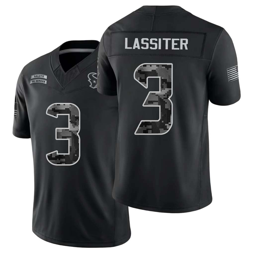 Houston #3 Lassiter Player Football V Neck Short Sleeve Black Jersey Kamari For Men Youth Women Gift