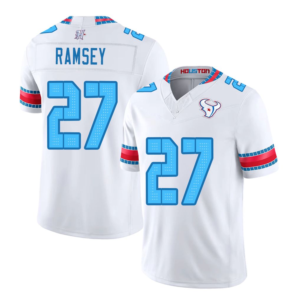 Houston #27 Ramsey Player Football V Neck Short Sleeve White Jersey Kamari For Men Youth Women Gift