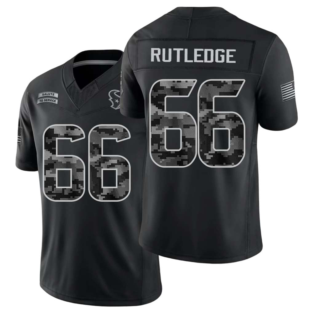 Houston #66 Rutledge Player Football V Neck Short Sleeve Black Jersey Keylan For Men Youth Women Gift