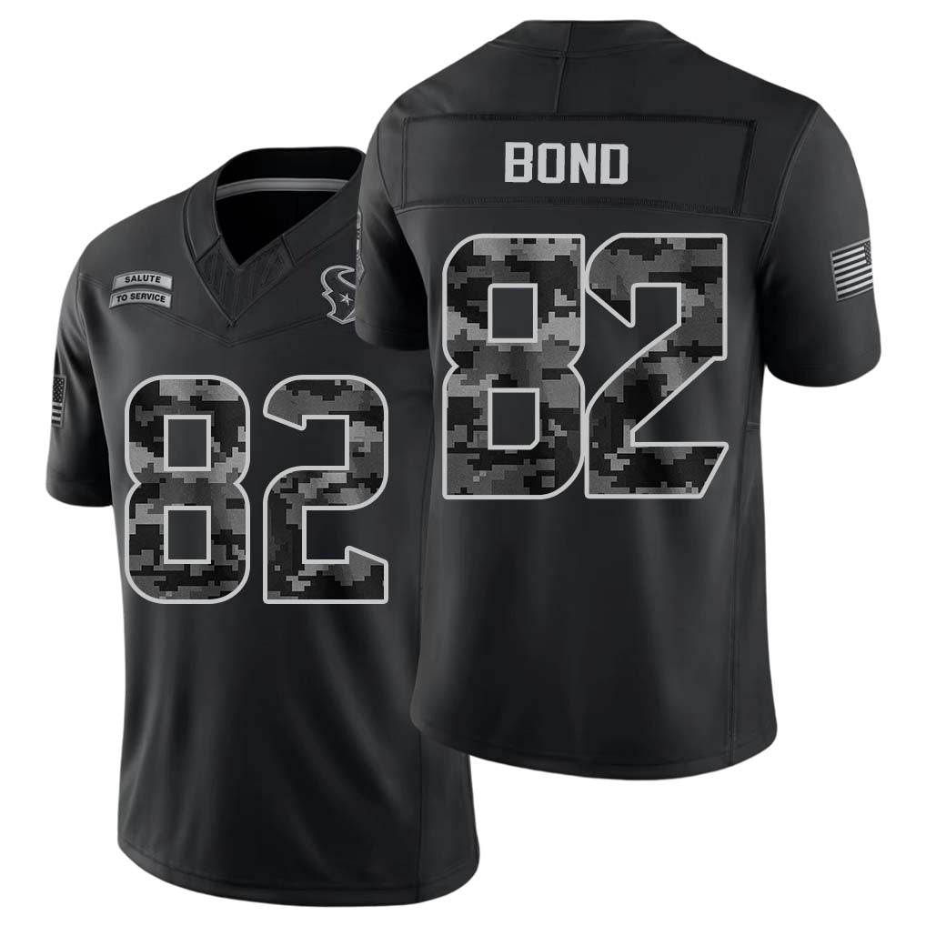Houston #82 Bond Player Football V Neck Short Sleeve Black Jersey Lewis For Men Youth Women Gift