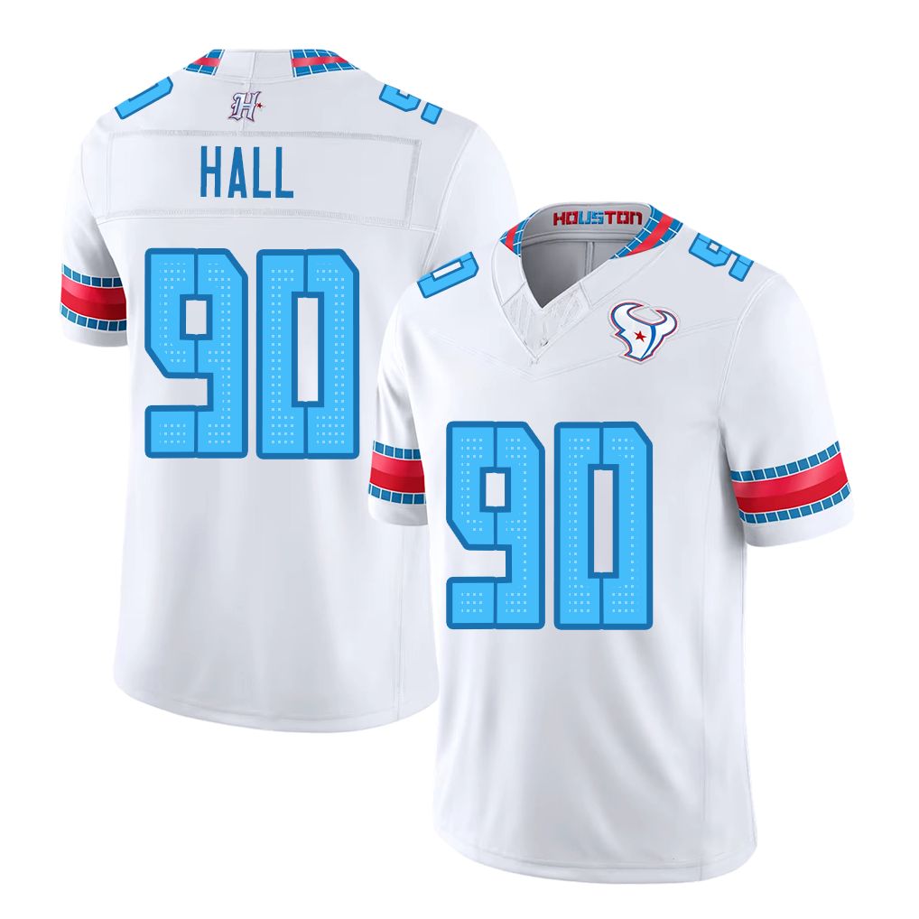 Houston #90 Hall Player Football V Neck Short Sleeve White Jersey Logan For Men Youth Women Gift