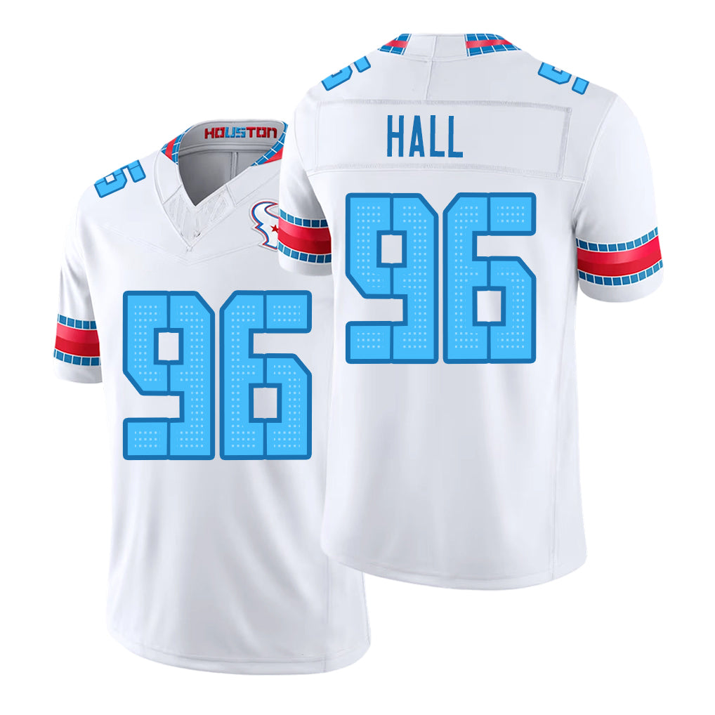 Houston #96 Hall Player Football V Neck Short Sleeve White Jersey Logan For Men Youth Women Gift