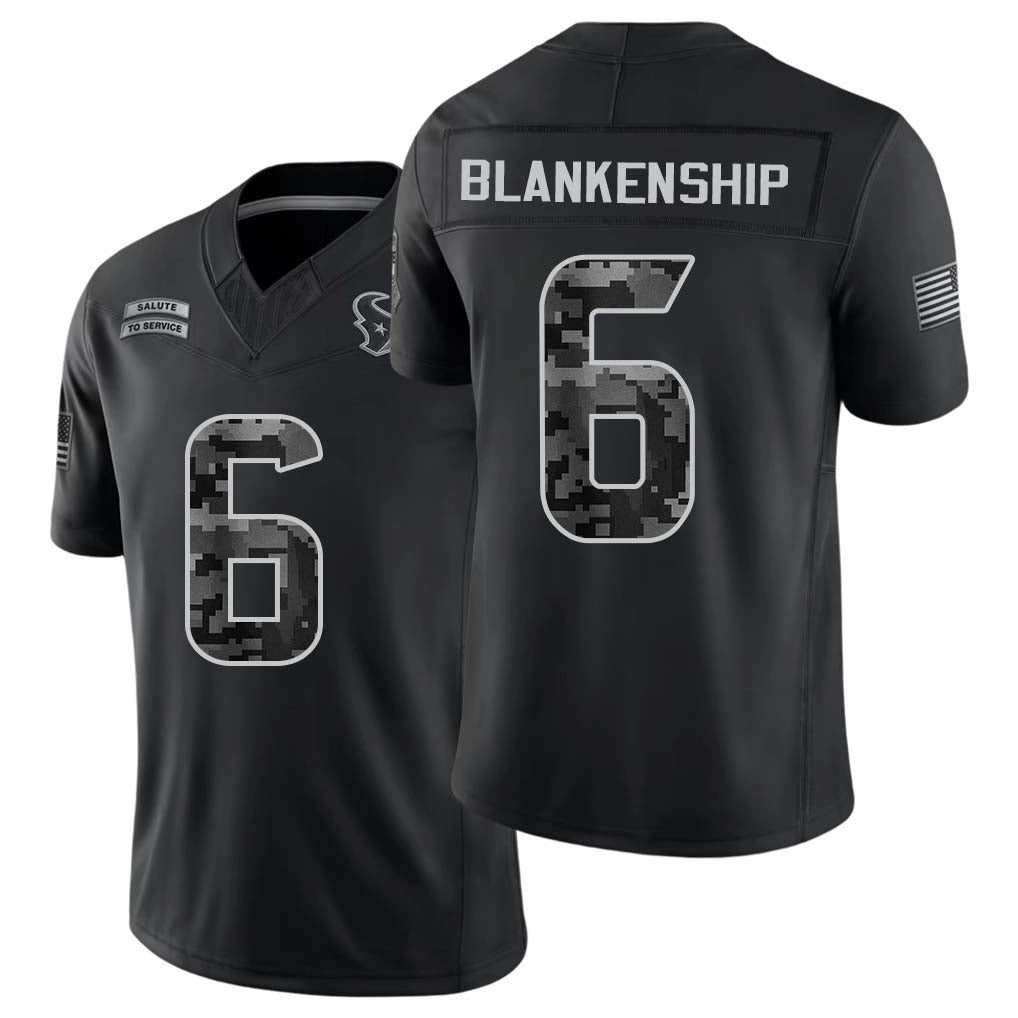 Houston #6 Blankenship Player Football V Neck Short Sleeve Black Jersey Reed For Men Youth Women Gift