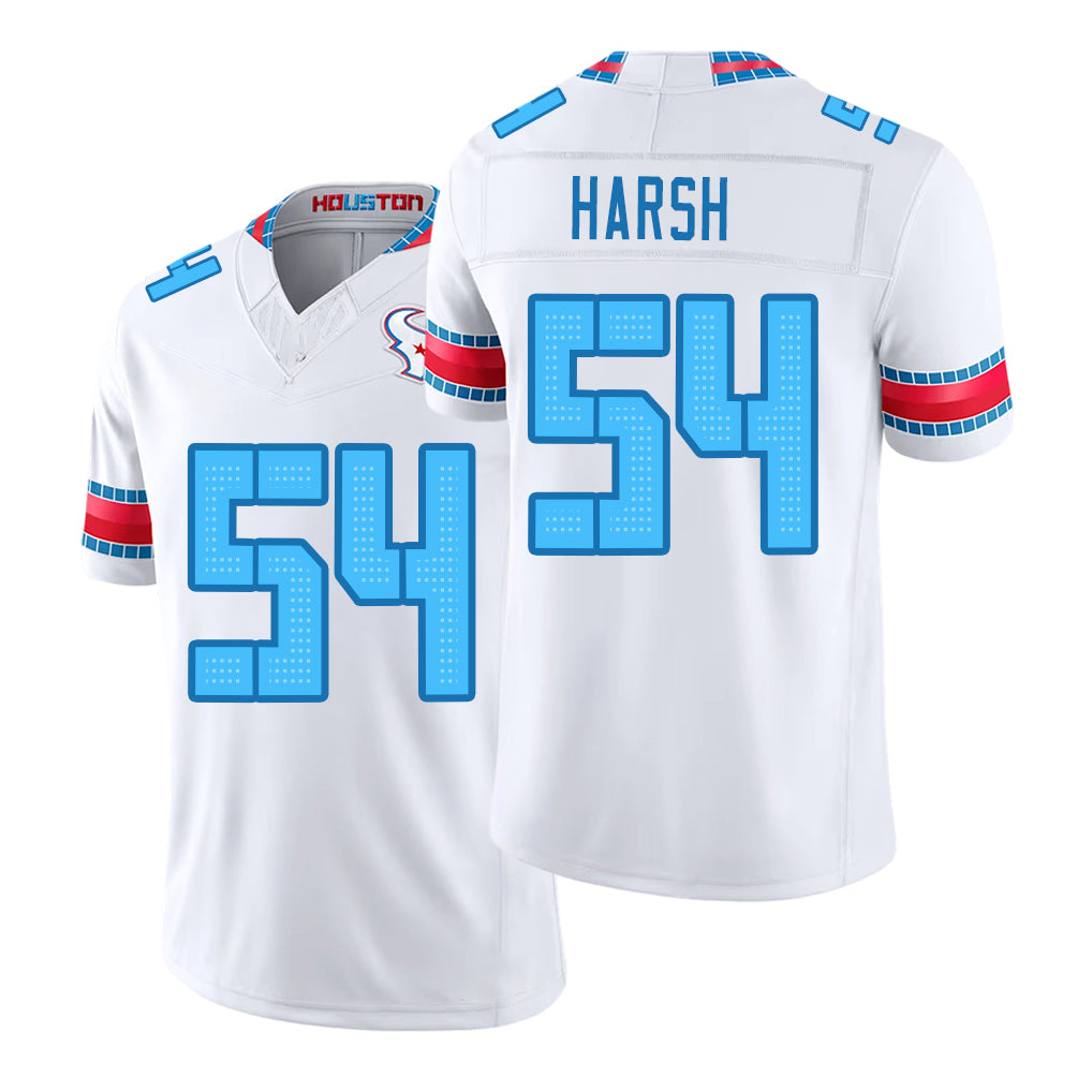 Houston #54 Harsh Player Football V Neck Short Sleeve White Jersey Sabastian For Men Youth Women Gift