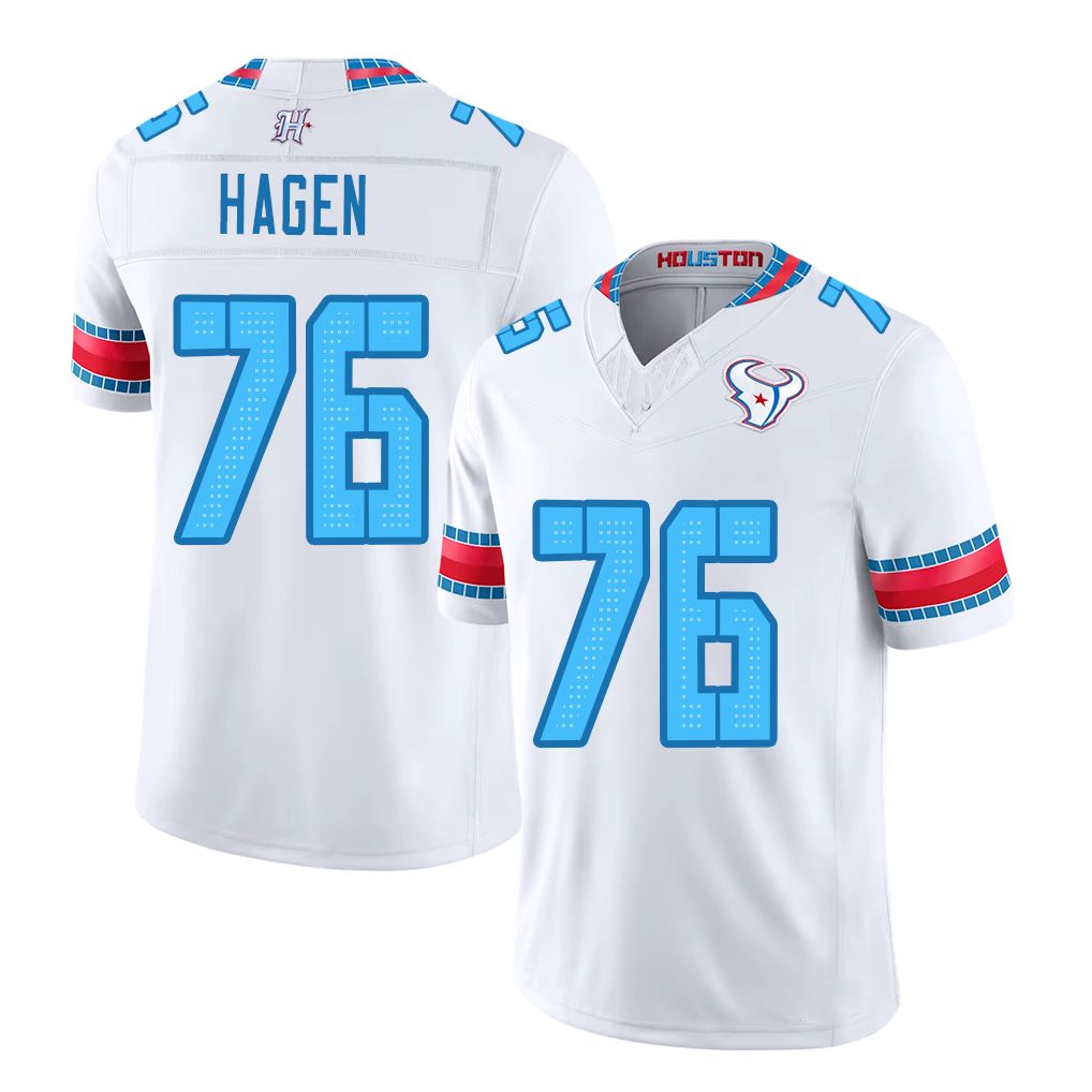 Houston #76 Hagen Player Football V Neck Short Sleeve White Jersey Sam For Men Youth Women Gift