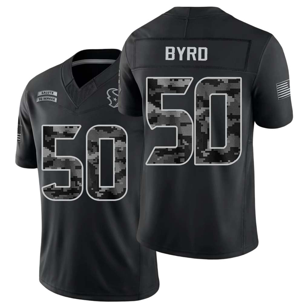 Houston #50 Byrd Player Football V Neck Short Sleeve Black Jersey Solomon For Men Youth Women Gift