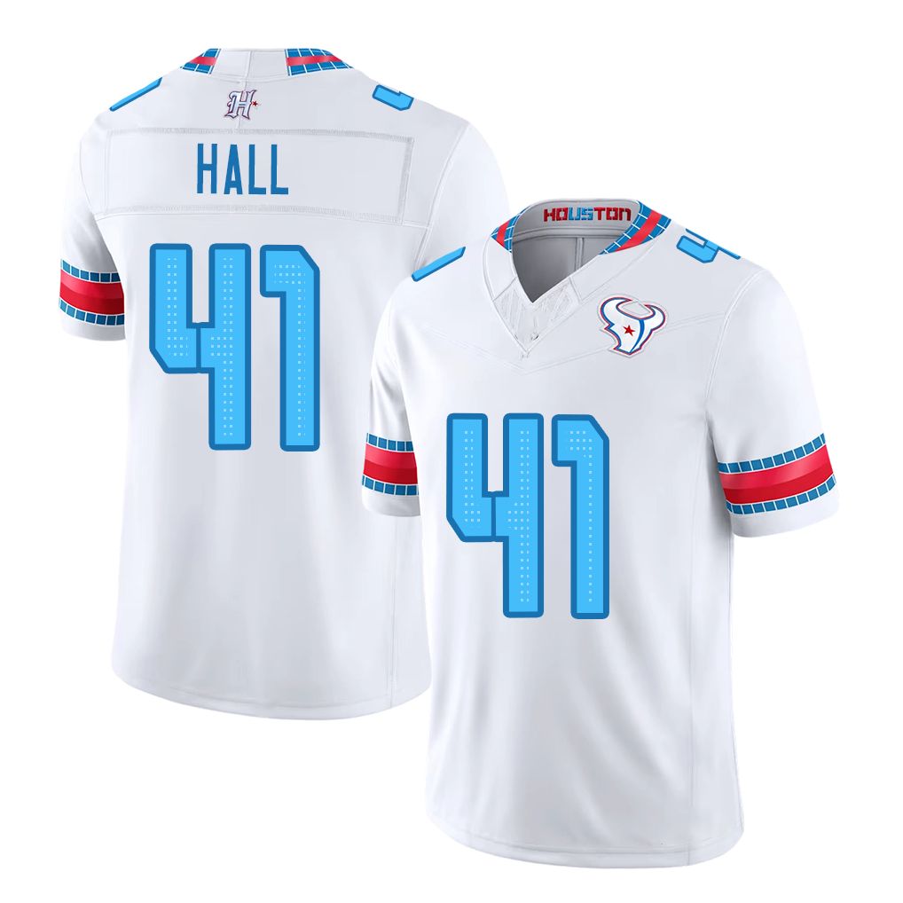 Houston #41 Hall Player Football V Neck Short Sleeve White Jersey Stephen For Men Youth Women Gift