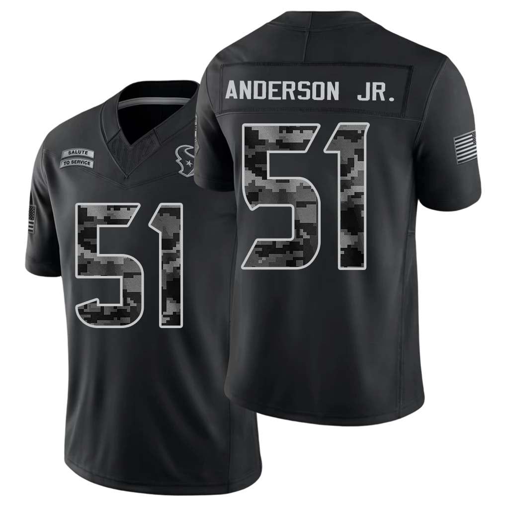 Houston #51 Anderson Jr. Player Football V Neck Short Sleeve Black Jersey Will For Men Youth Women Gift
