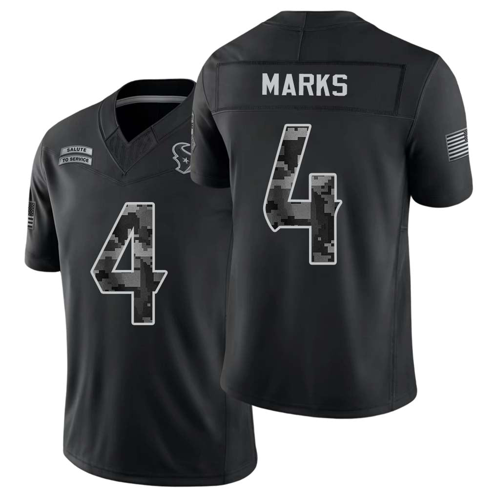 Houston #4 Marks Player Football V Neck Short Sleeve Black Jersey Woody For Men Youth Women Gift