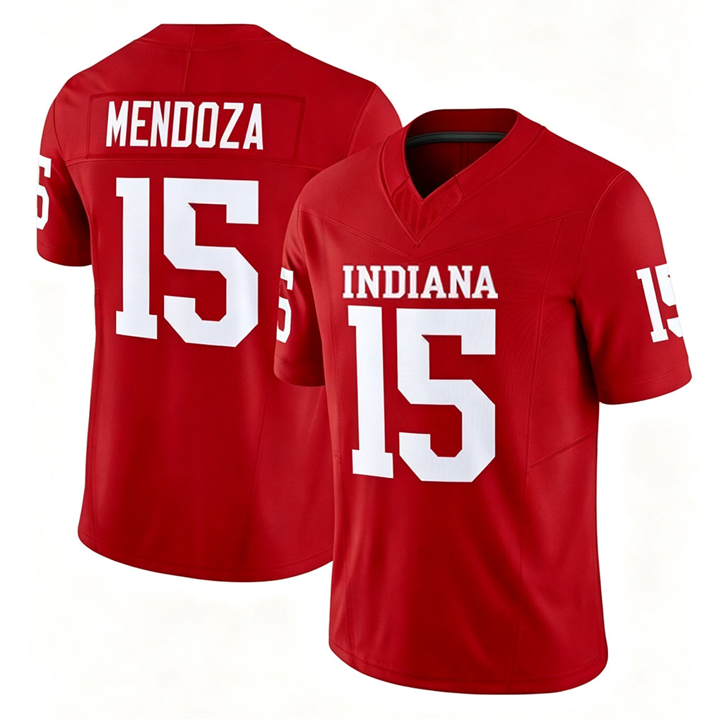 Indiana #15 Mendoza Player College Football V Neck Short Sleeve Red Jersey Fernando For Men Youth Women