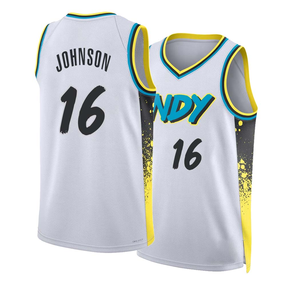 Indiana #16 Johnson Player Basketball Sleeveless White Jersey James For Adult Youth
