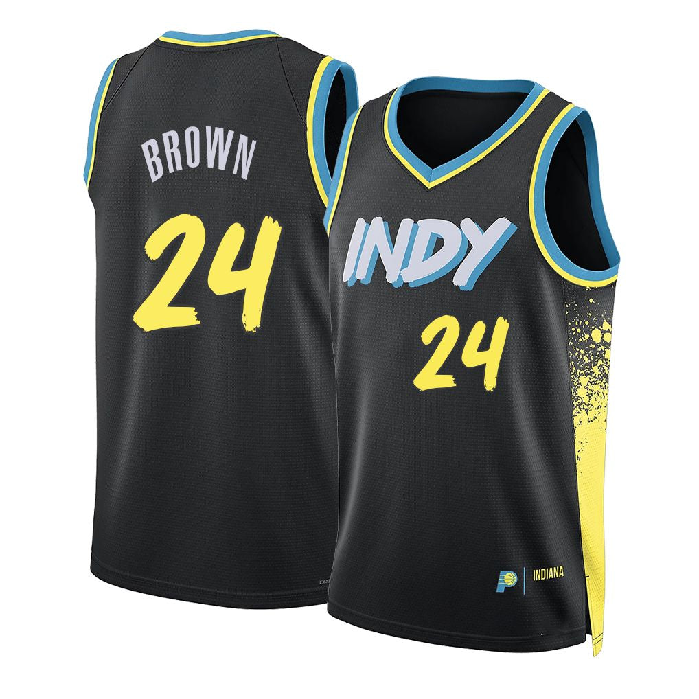 Indiana #24 Brown Player Basketball Sleeveless Black Jersey Kobe For Adult Youth
