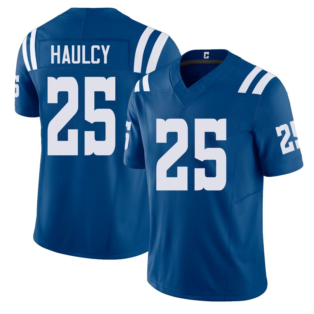 Indianapolis #25 Haulcy Player Football V Neck Short Sleeve Royal Jersey A.J. For Men Youth Women Gift