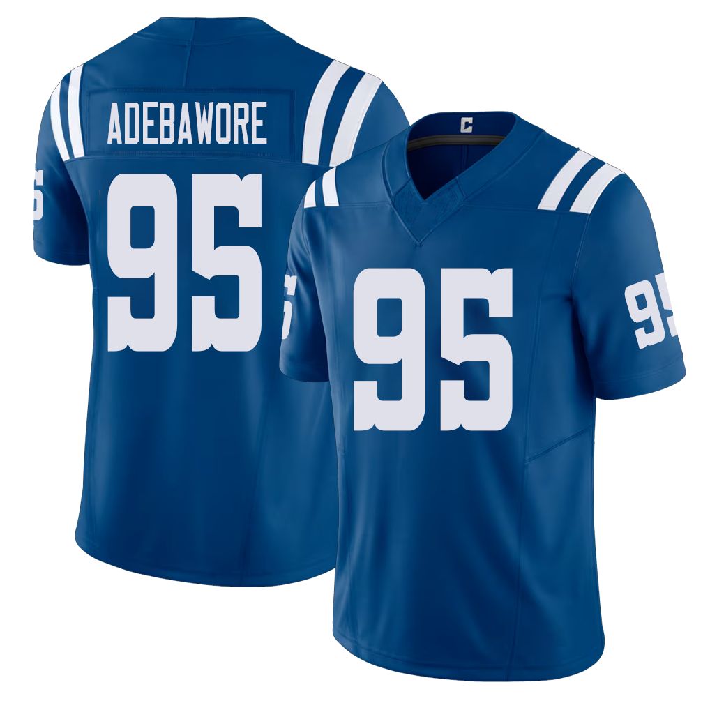 Indianapolis #95 Adebawore Player Football V Neck Short Sleeve Royal Jersey Adetomiwa For Men Youth Women Gift
