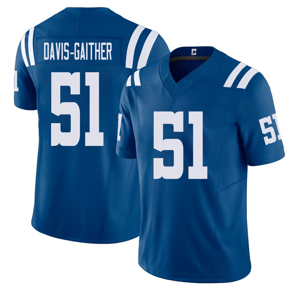 Indianapolis #51 Davis-Gaither Player Football V Neck Short Sleeve Royal Jersey Akeem For Men Youth Women Gift