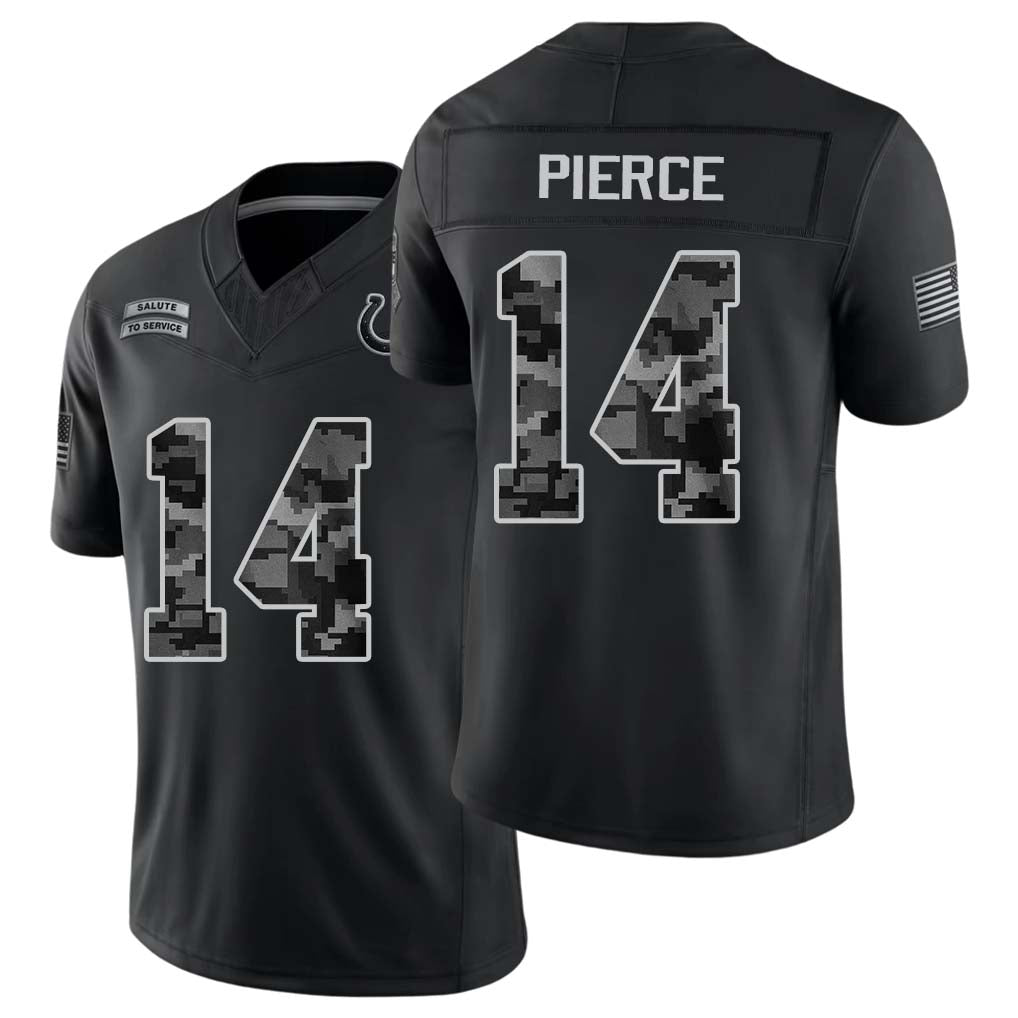 Indianapolis #14 Pierce Player Football V Neck Short Sleeve Black Jersey Alec For Men Youth Women Gift