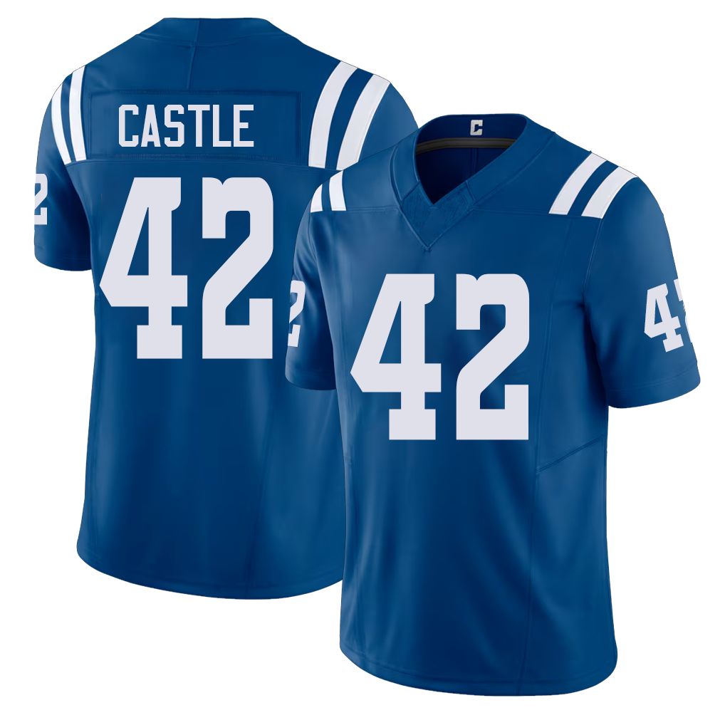 Indianapolis #42 Castle Player Football V Neck Short Sleeve Royal Jersey Anderson For Men Youth Women Gift