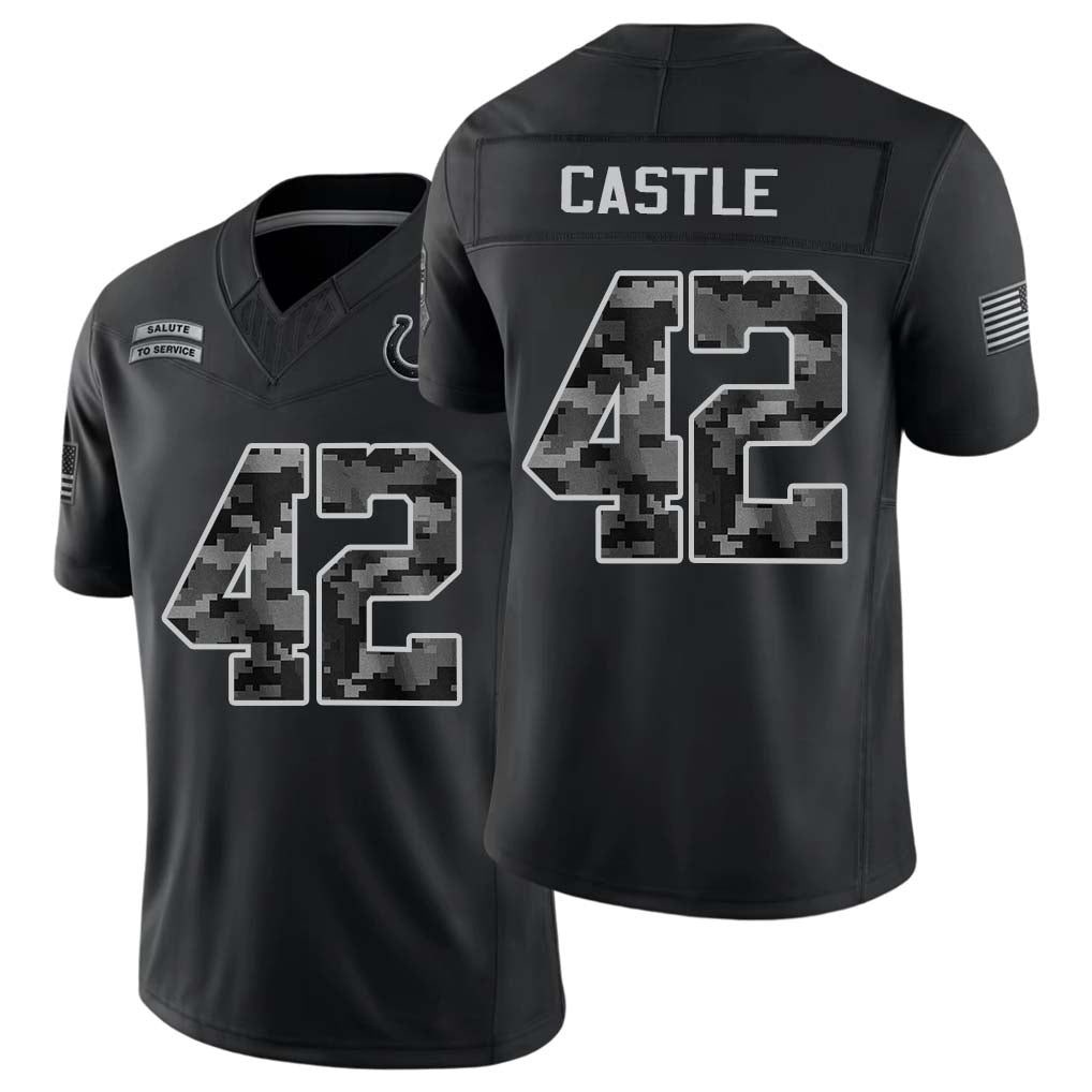 Indianapolis #42 Castle Player Football V Neck Short Sleeve Black Jersey Anderson For Men Youth Women Gift