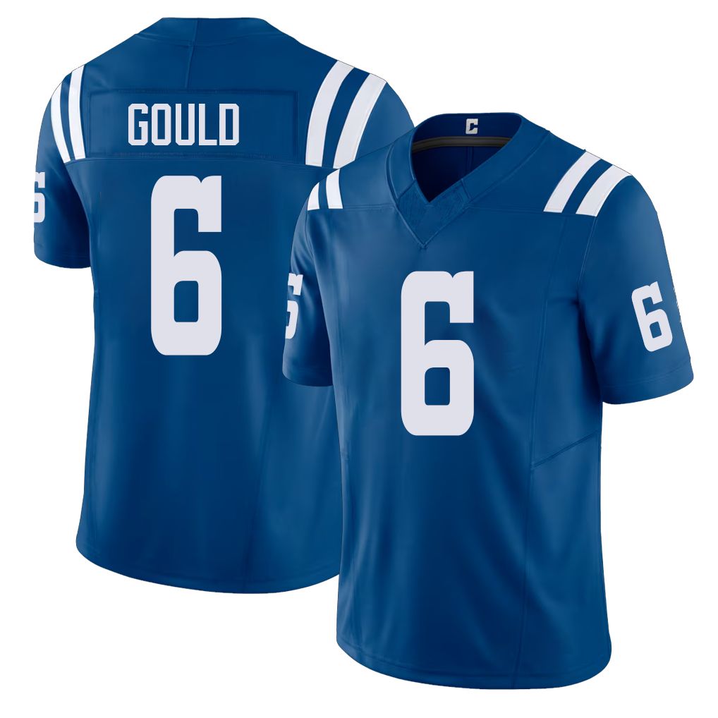 Indianapolis #6 Gould Player Football V Neck Short Sleeve Royal Jersey Anthony For Men Youth Women Gift