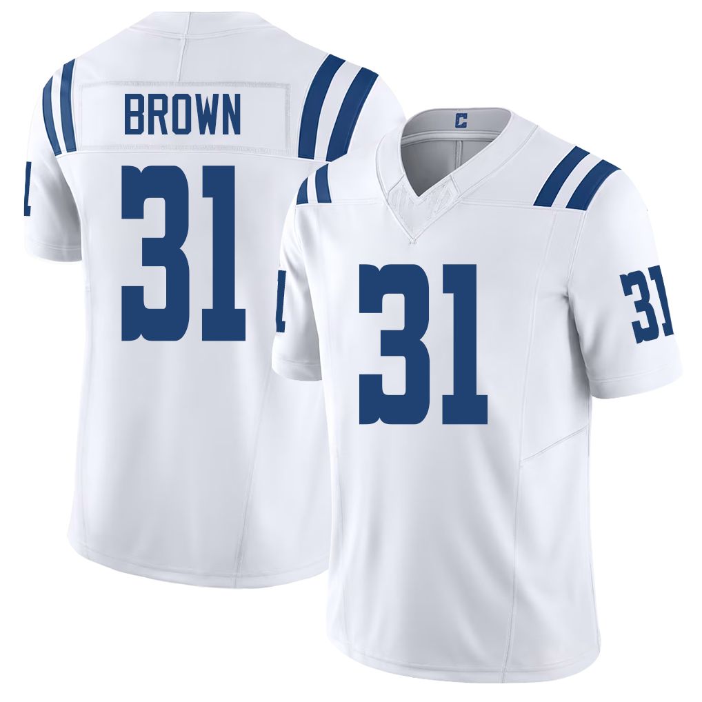 Indianapolis #31 Brown Player Football V Neck Short Sleeve White Jersey Austin For Men Youth Women Gift