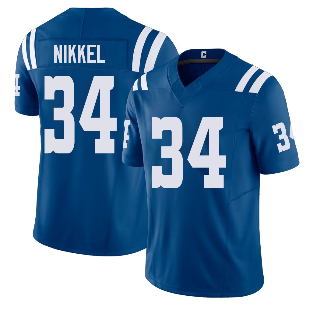 Indianapolis #34 Nikkel Player Football V Neck Short Sleeve Royal Jersey Ben For Men Youth Women Gift