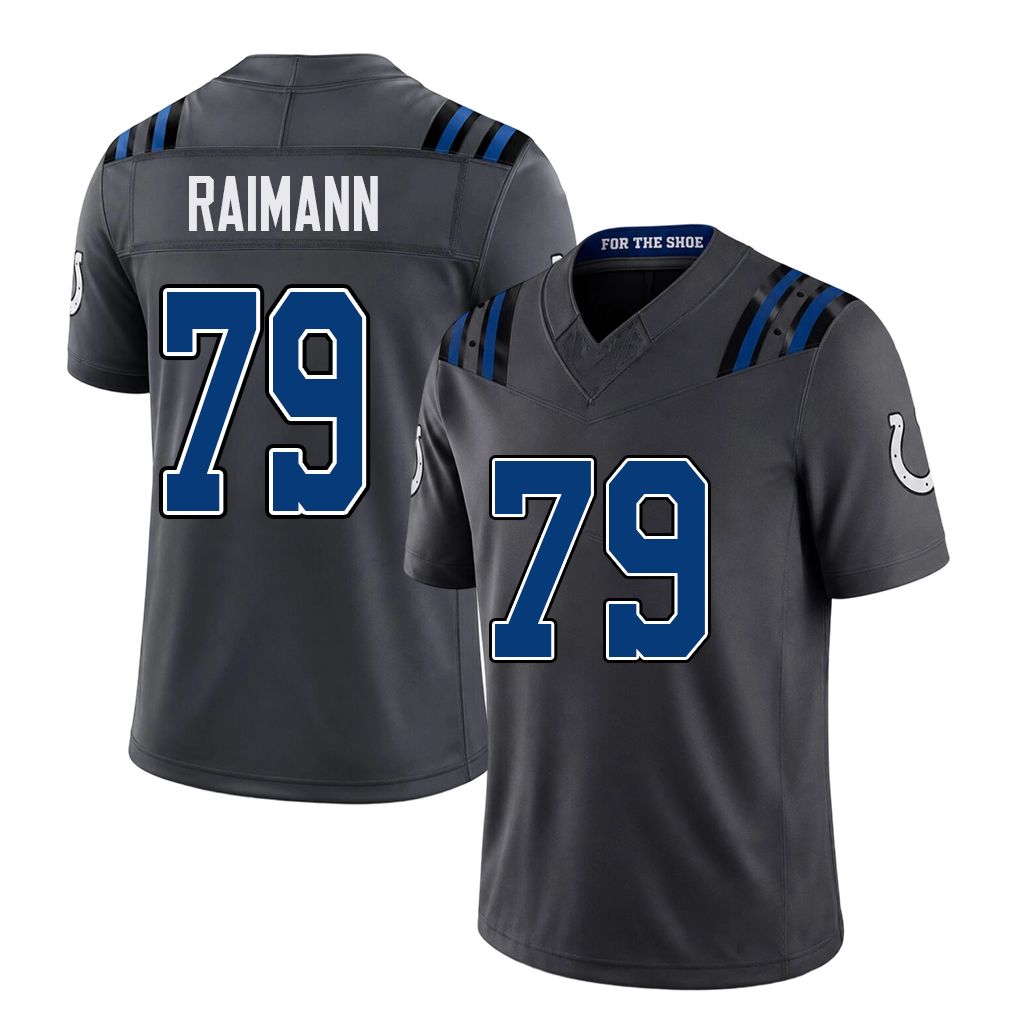 Indianapolis #79 Raimann Player Football V Neck Short Sleeve Anthracite Jersey Bernhard For Men Youth Women Gift
