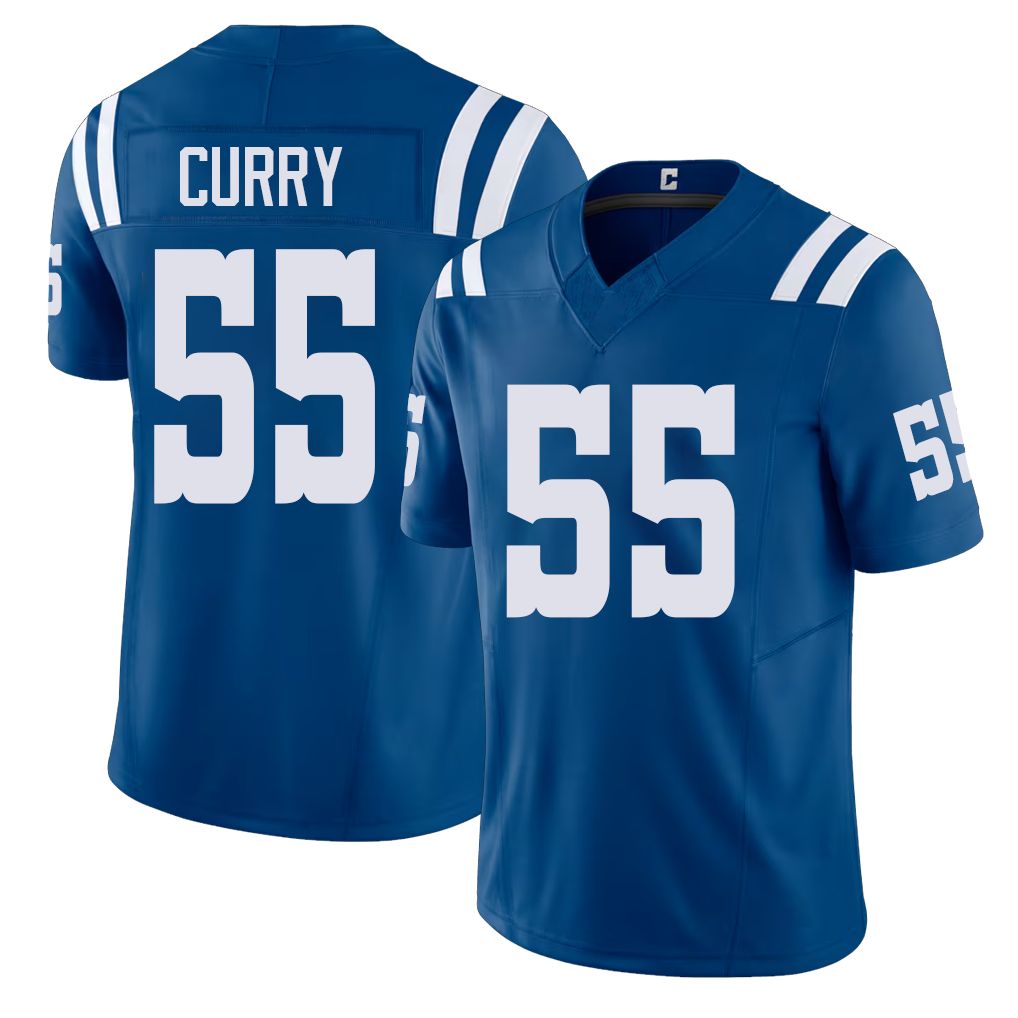 Indianapolis #55 Curry Player Football V Neck Short Sleeve Royal Jersey Caden For Men Youth Women Gift