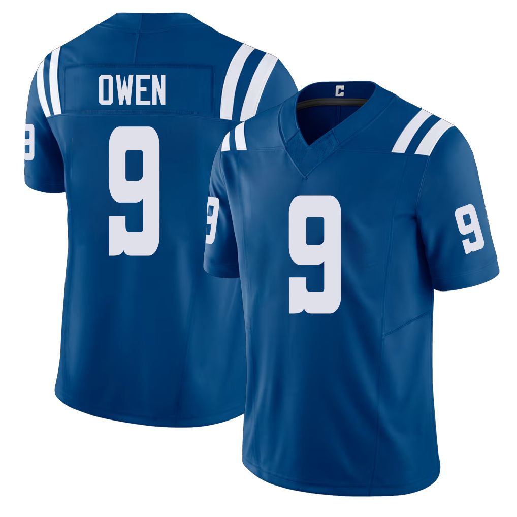 Indianapolis #9 Owen Player Football V Neck Short Sleeve Royal Jersey Coleman For Men Youth Women Gift