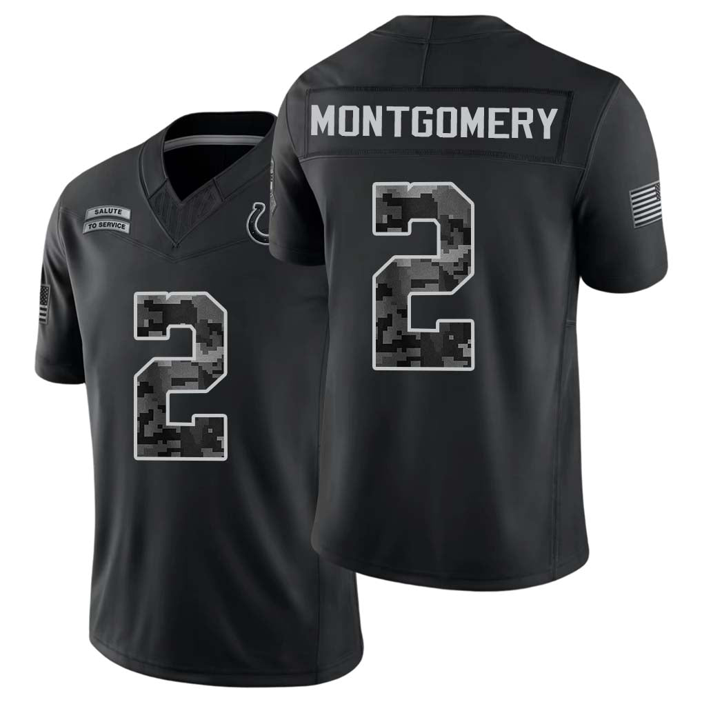 Indianapolis #2 Montgomery Player Football V Neck Short Sleeve Black Jersey D.J. For Men Youth Women Gift