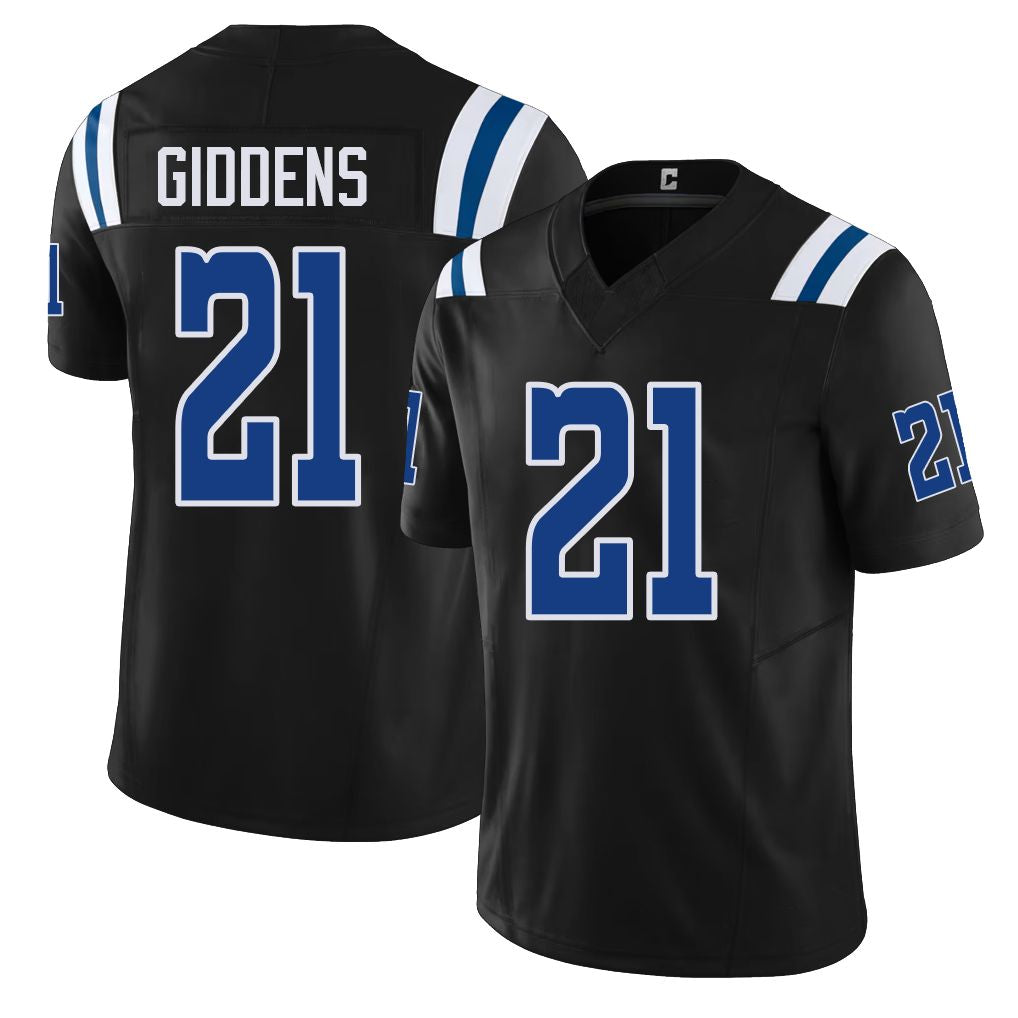 Indianapolis #21 Giddens Player Football V Neck Short Sleeve Black Jersey DJ For Men Youth Women Gift