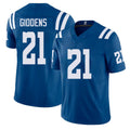 Indianapolis #21 Giddens Player Football V Neck Short Sleeve Royal Jersey DJ For Men Youth Women Gift