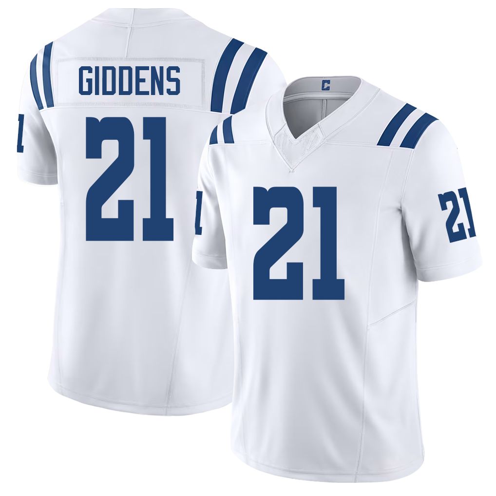 Indianapolis #21 Giddens Player Football V Neck Short Sleeve White Jersey DJ For Men Youth Women Gift