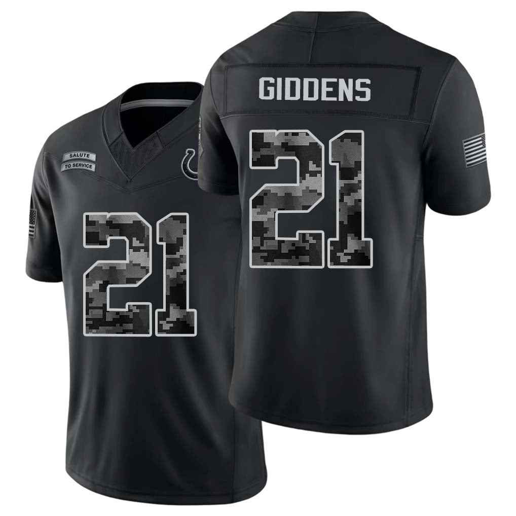 Indianapolis #21 Giddens Player Football V Neck Short Sleeve Black Jersey DJ For Men Youth Women Gift