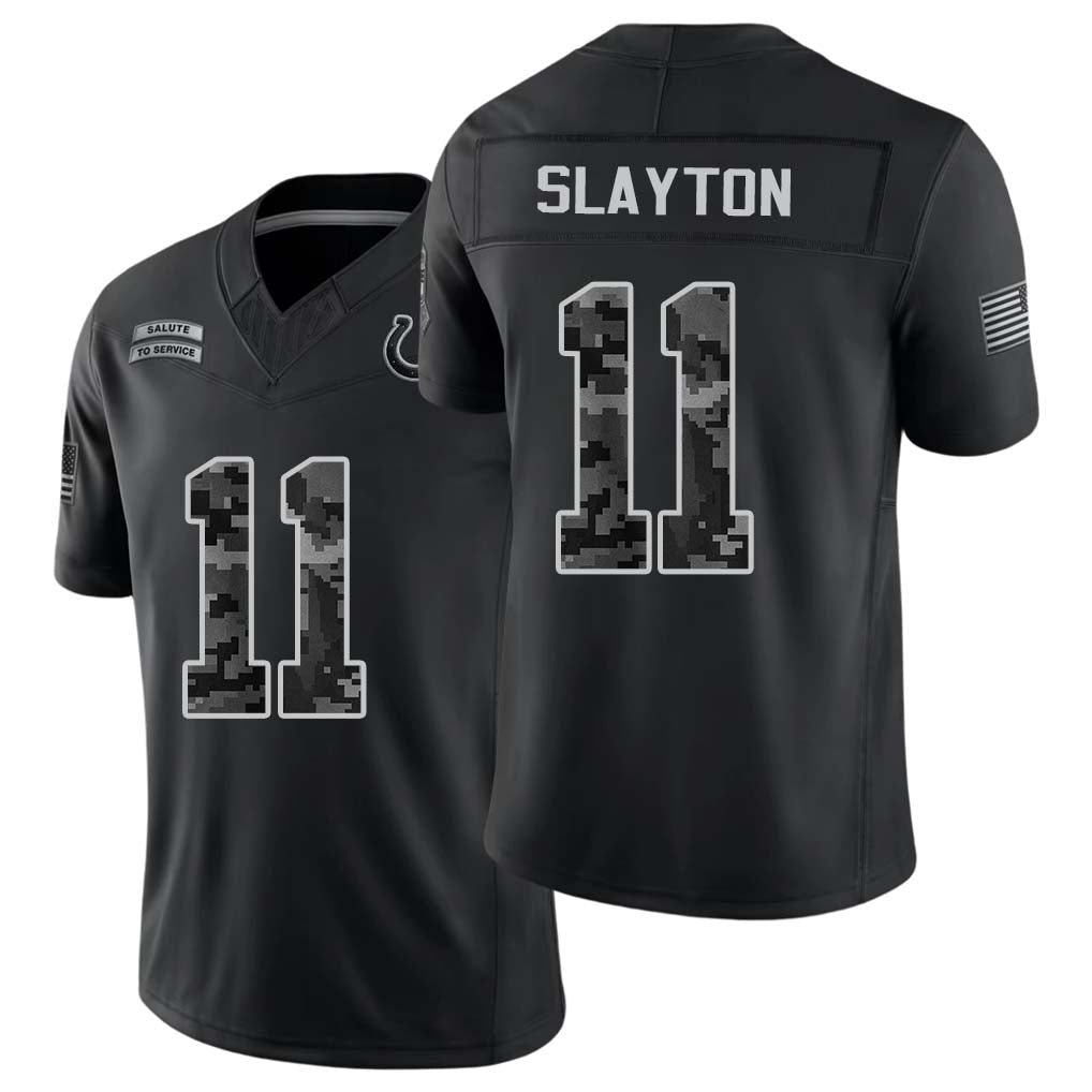 Indianapolis #11 Slayton Player Football V Neck Short Sleeve Black Jersey Darius For Men Youth Women Gift