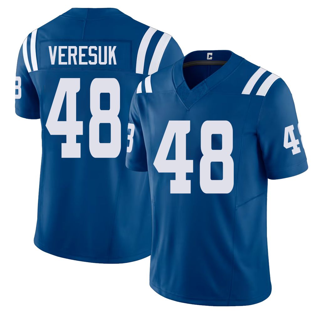 Indianapolis #48 Veresuk Player Football V Neck Short Sleeve Royal Jersey Devin For Men Youth Women Gift