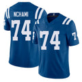 Indianapolis #74 Nchami Player Football V Neck Short Sleeve Royal Jersey Durell For Men Youth Women Gift